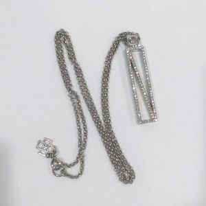 Ann Taylor Silver Tone Modernist Rhinestone Rectangle Pendant Necklace